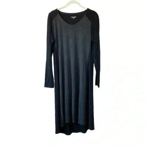 Eileen Fisher Black Grey Long Sleeve Dress Small Two Tone Stretch Minimalist